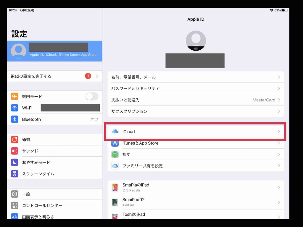 〔iCloud〕を選択（iPad）