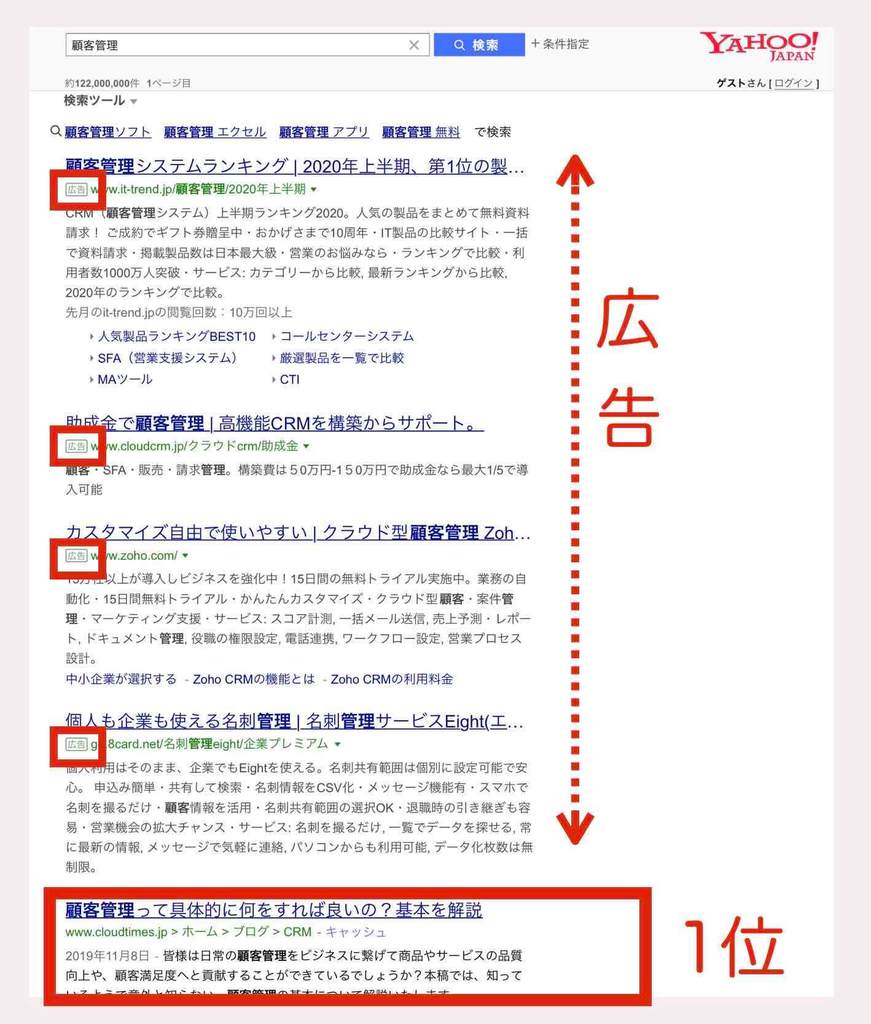 Yahoo!検索順位の確認チェック(手動チェック)