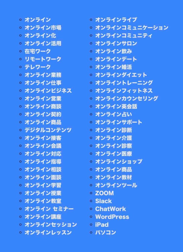 調査に用いたオンライン化に関するキーワードの種類（計56種類）