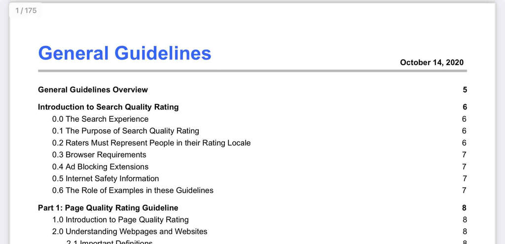 検索品質評価ガイドラインの目次の一部