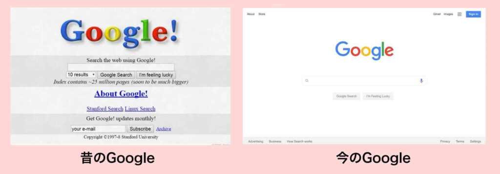 Googleトップページの昔と今
