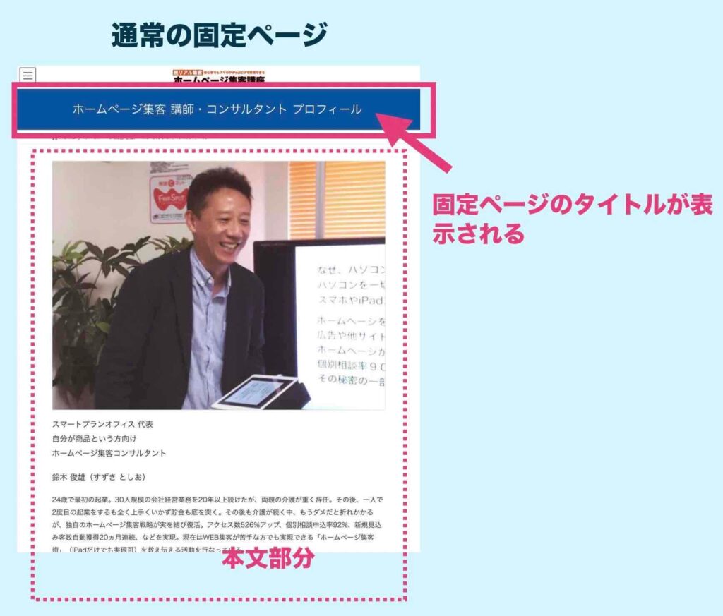 WordPress通常の固定ページのタイトル表示例