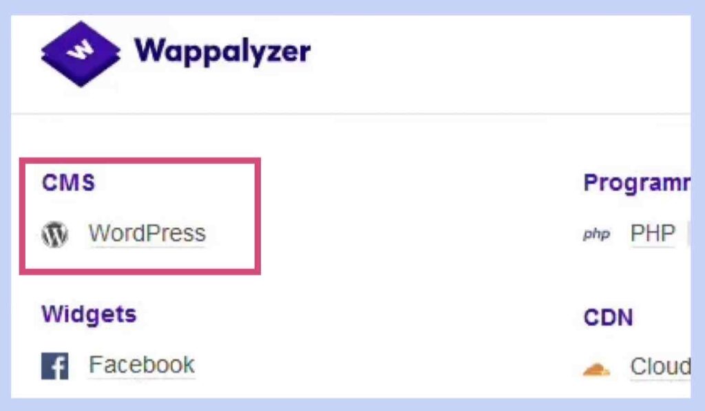 Chrome拡張機能「Wappalyzer」の実行結果例